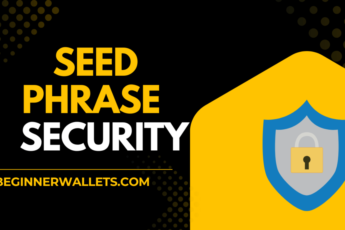 Seed phrase security guide featuring a shield and lock graphic
