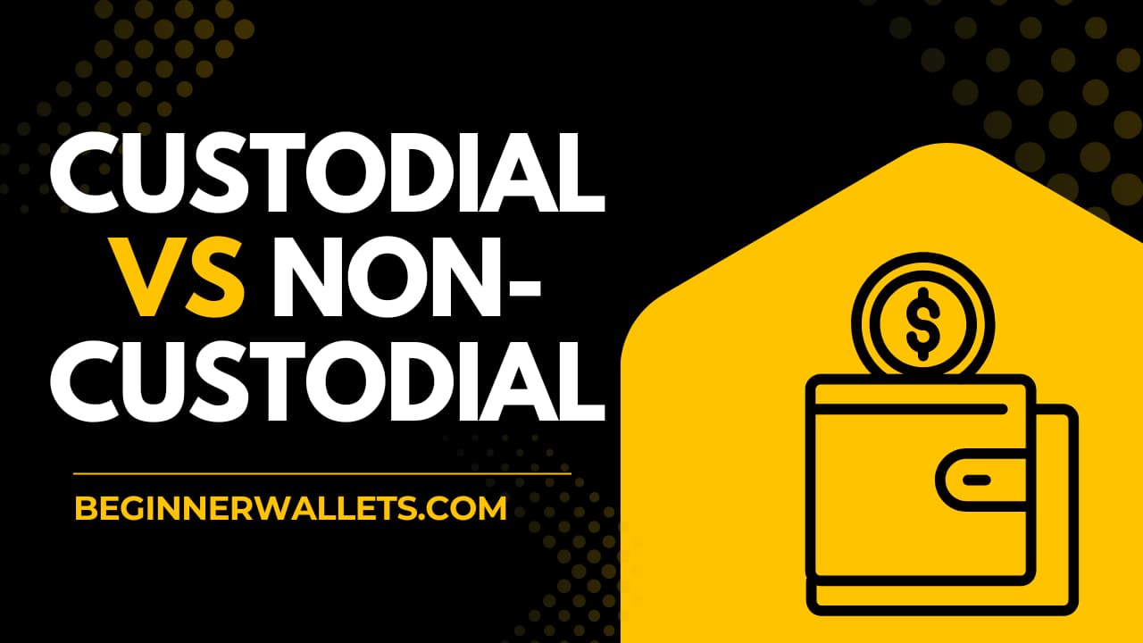 Custodial vs Non-Custodial Wallet comparison graphic with a digital wallet icon by BeginnerWallets
